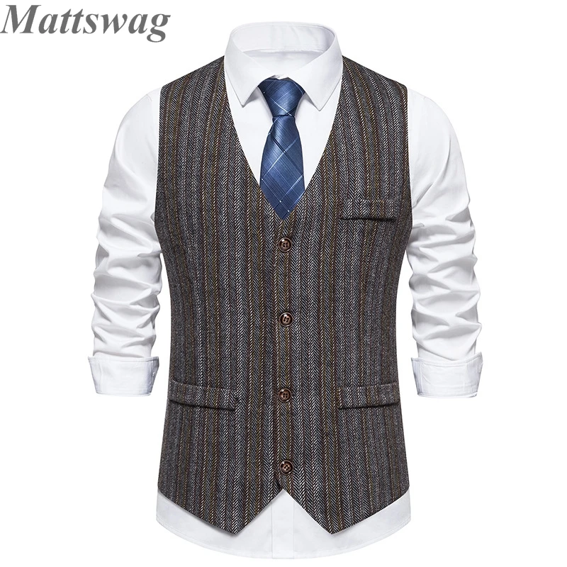 

Mattswag Classic Vintage Vertical Stripes Suit Vests Banquet Dinner Wedding Prom Blazers Vest Fashion Loose Gentleman Men's Vest