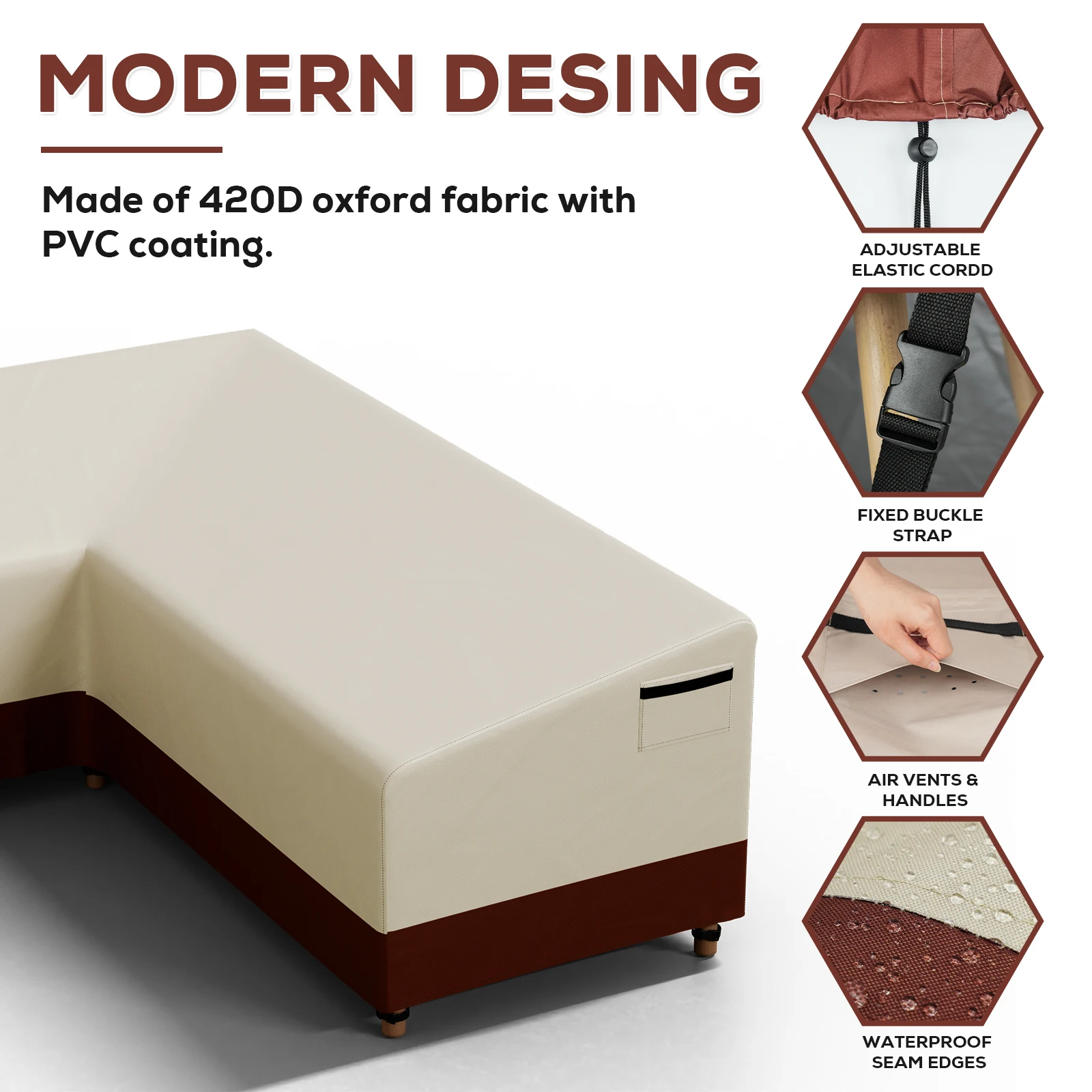 420D Outdoor V-Shaped Heavy Sofa Cover Duty Sectional Lawn Patio Furniture Cover Waterproof Sturdy  Patio Sectional Couch Cover 3