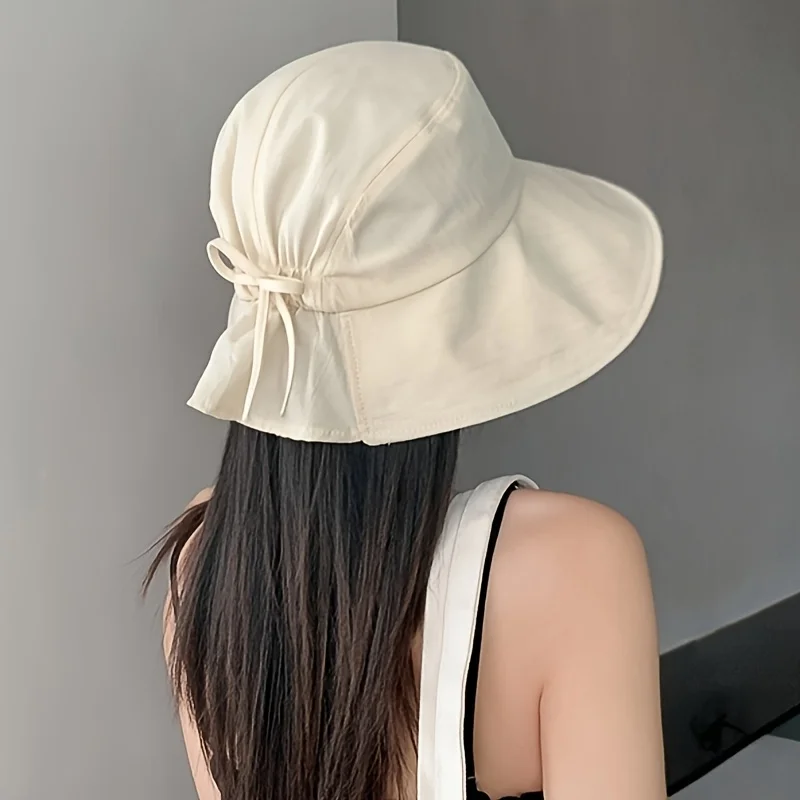 Sombrero de sol para mujer con ala ancha, ligero y plegable con lazo, adecuado para vacaciones en la playa y viajes al aire libre.