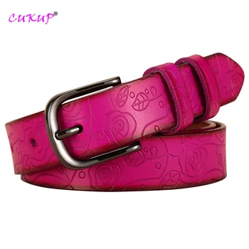 Fashion Design Floral Pattern Rose Red Genuine Leather Female Belt Women's Pin Buckle Metal Belts 28mm Wide 2023 FCO082 1