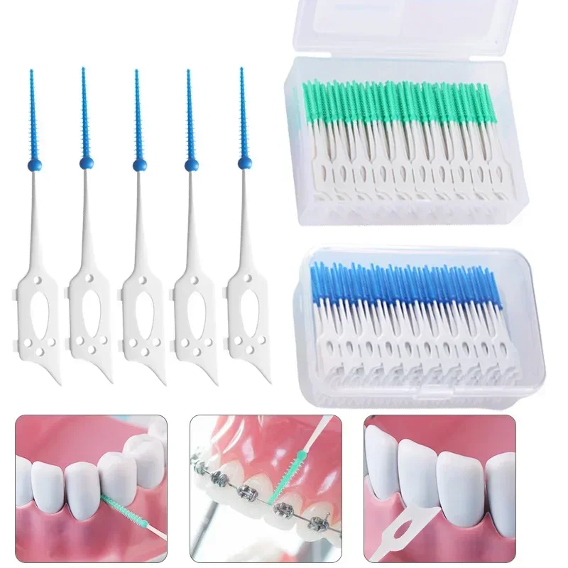 Interdental Silicone Brushes 200 Units Dental Toothpicks Brush Between Teeth Silicone Toothpicks with Thread Oral Cleaning Tools interdental silicone brushes