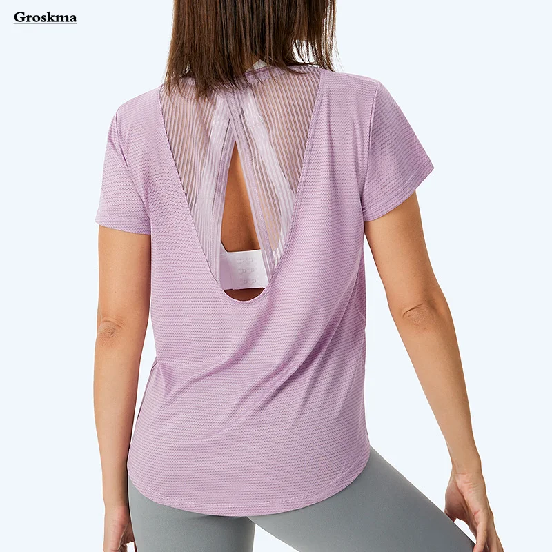 

Workout Running Sportswear Tees Women Hollow Out Mesh Yoga T-Shirts Short Sleeve Fitness Gym Tops Clothing Ropa Deportiva