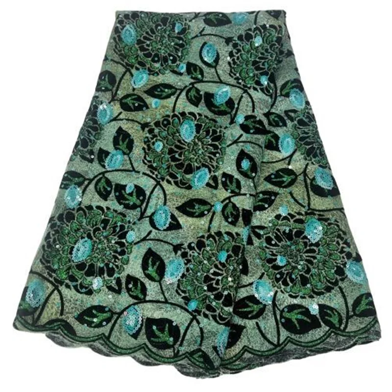 

Зеленая французская фотовышивка, нигерийская сетка, флокированные кружевные ткани, 5 ярдов, африканская кружевная ткань для свадьбы