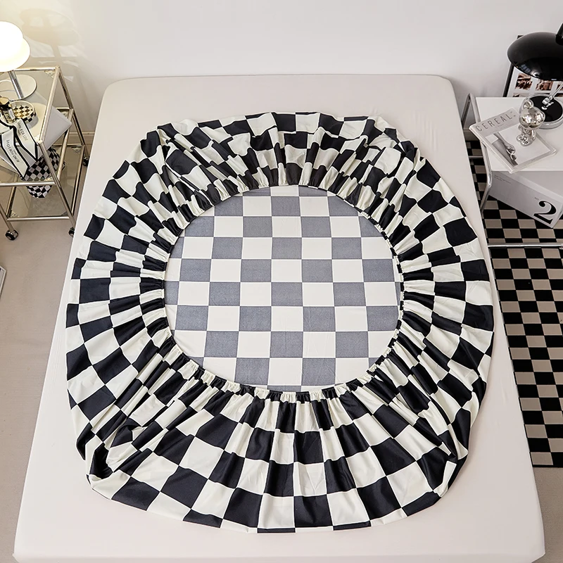 Fitted Sheet Queen Size Bedspread With Elastic Band Bed Sheet Black and White Color Mattress Cover High Quality Fit Sheet 3