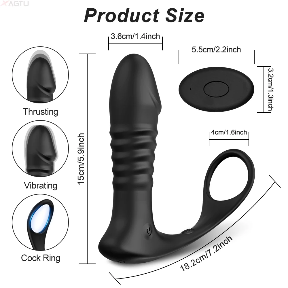 Male Thrusting Prostate Massager for Men Butt Plug Anal Plug Cock Ring Remote Control Anal Vibrator for Gay Sex Toy Men