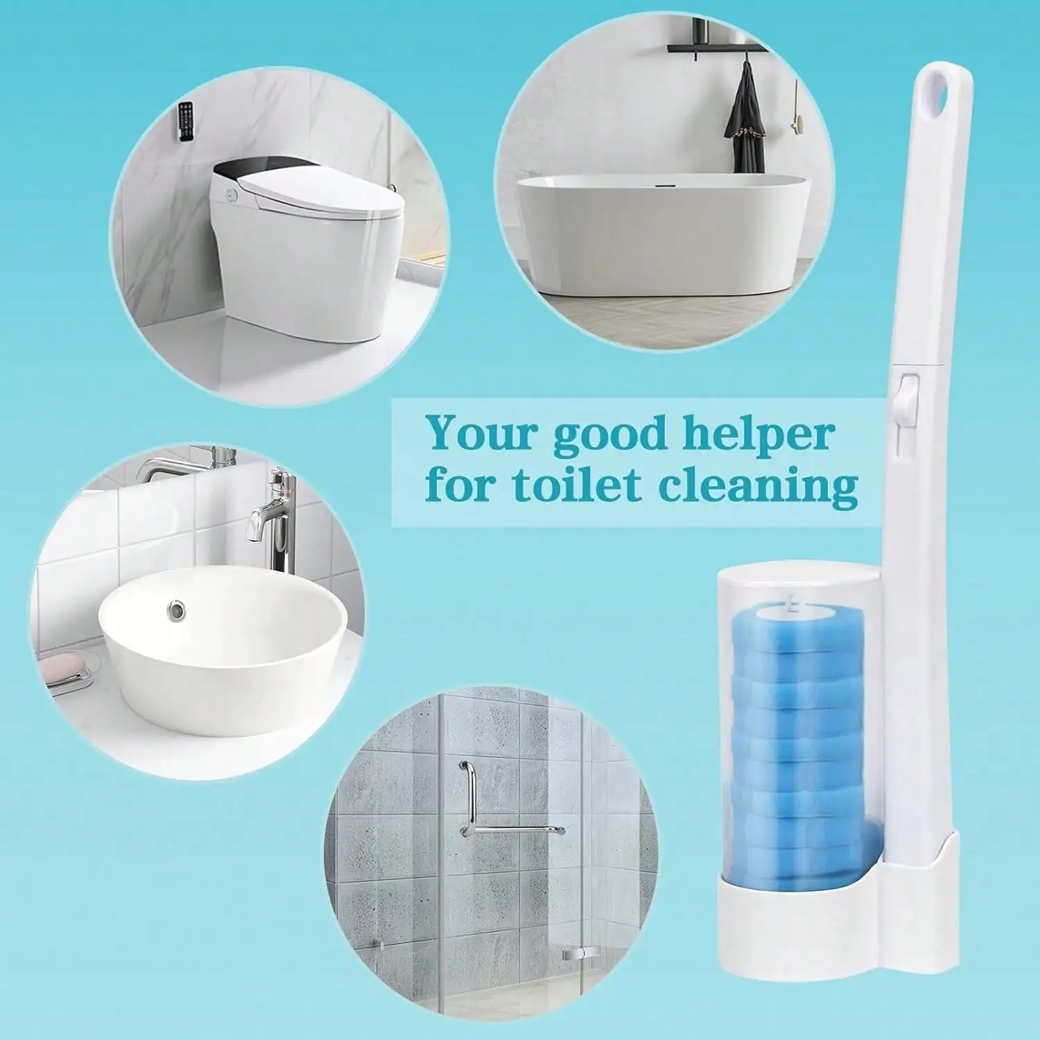 Toilet Brush Disposable Replacement Head Cleaning Kit Toilet Bowl With Refills Long Handle Bathroom Cleaning Tool With Holder 6