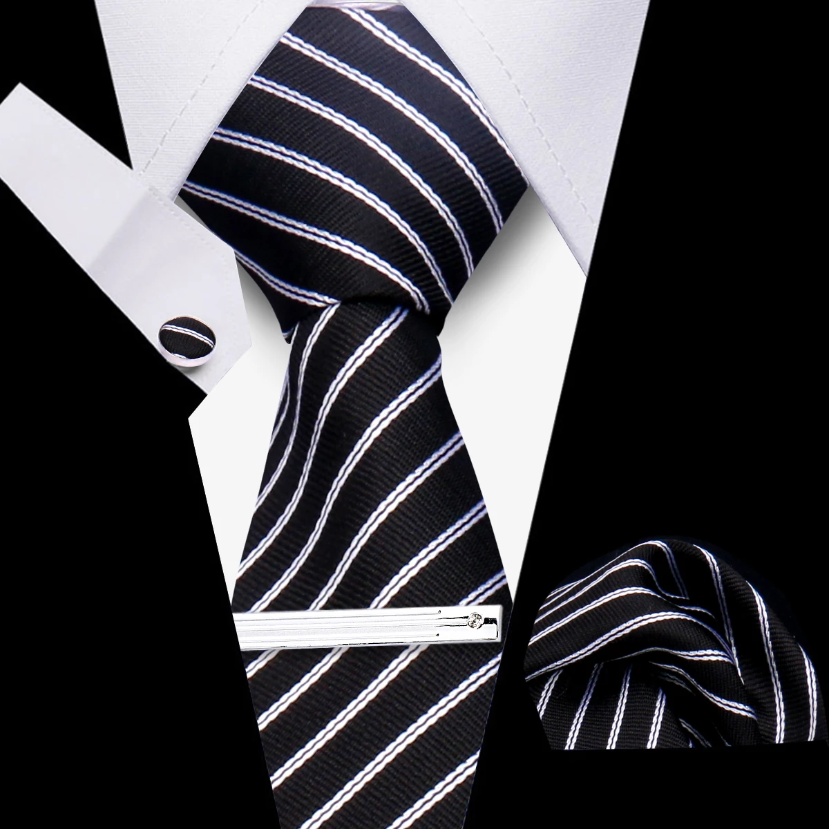 Fashion Ties For Men Elegant Bussiness Tie Handchief Cufflinks And Tieclip 4-Pcs Set Wedding Accessories Gifts For Men