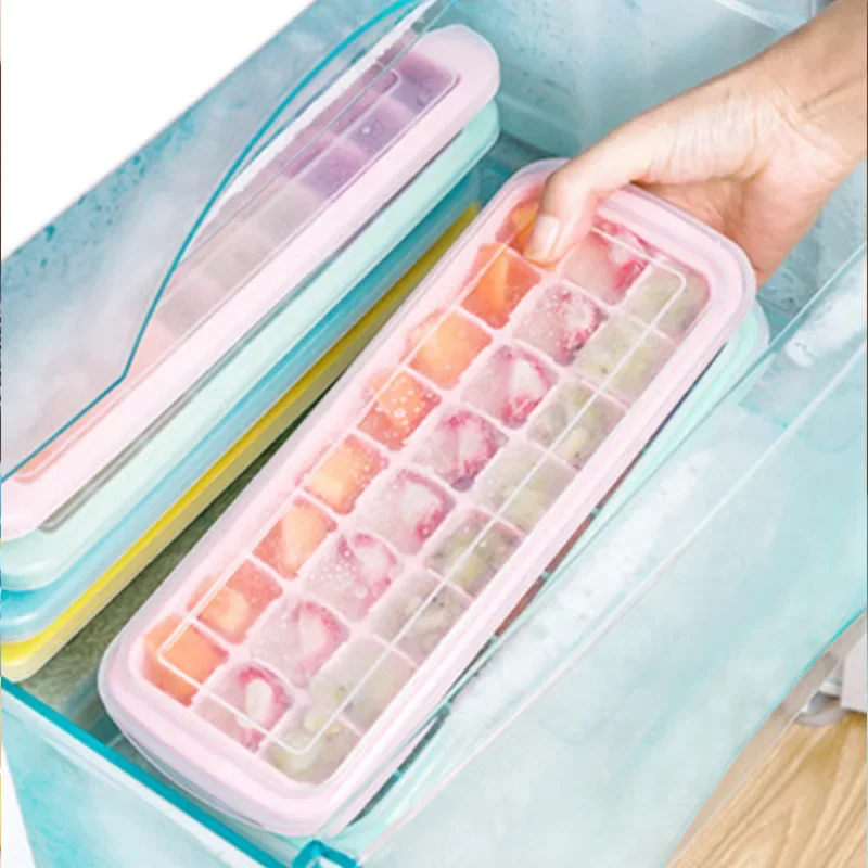 Silicone Ice Cube Trays, Locked Buckle Design Ice Trays for Freezer, Round  Ice Cube Trays with Lid and Bin,Easy Release Circle Ice Cube Tray BPA Free