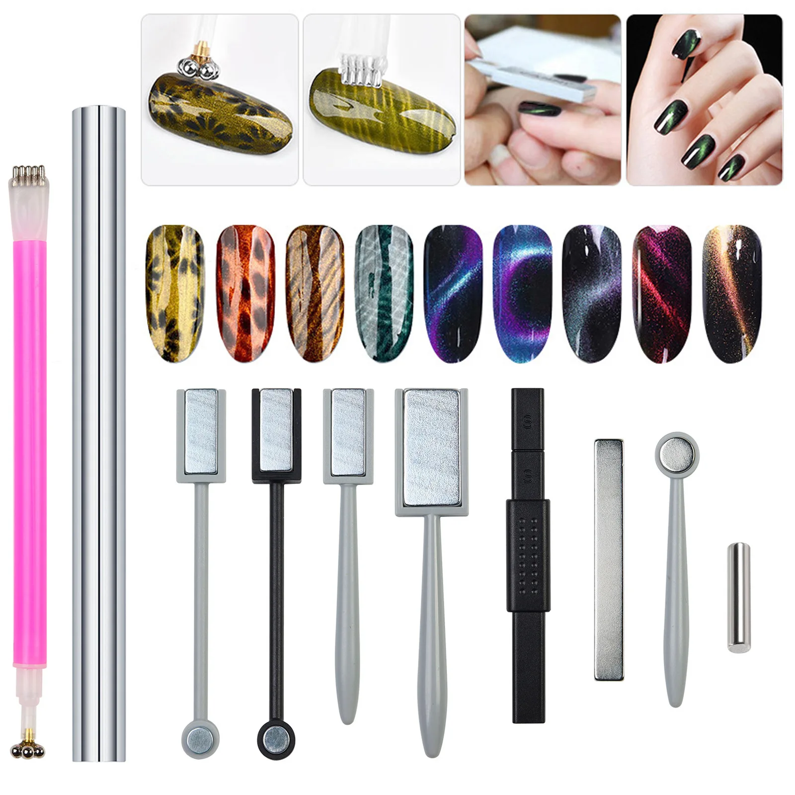 

Cat Eye Gel Magnetic Stick 3D Line Polish Lodestone Double Heads Magnet Iron Stone Nail Art Tool Magnetic Glitter Square Designs
