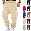 Casual American Style Men's Fleece Lined Autumn Winter Work Pants Multi Pocket Drawstring Ten Colors Sports Leisure Long Trouser