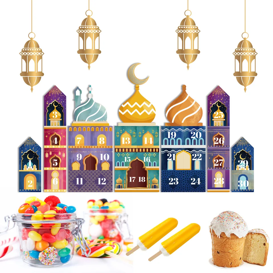 Calendario Dell'Avvento Ramadan 30 Scatole Regalo - Con Adesivi Numerati - Decorazione Eid Fai Da Te - Per Conto Alla Rovescia