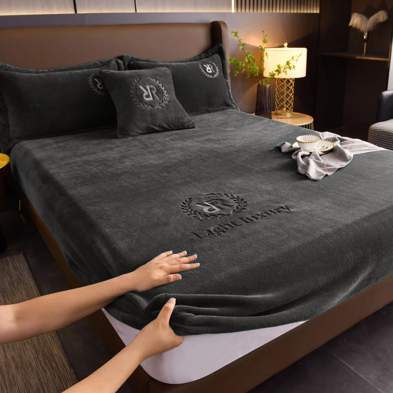 Plush Thicken Bed Cover Bed Sheets Set Padded Elastic Mattress Covers Soft Queen King Solid Color 150/160x200