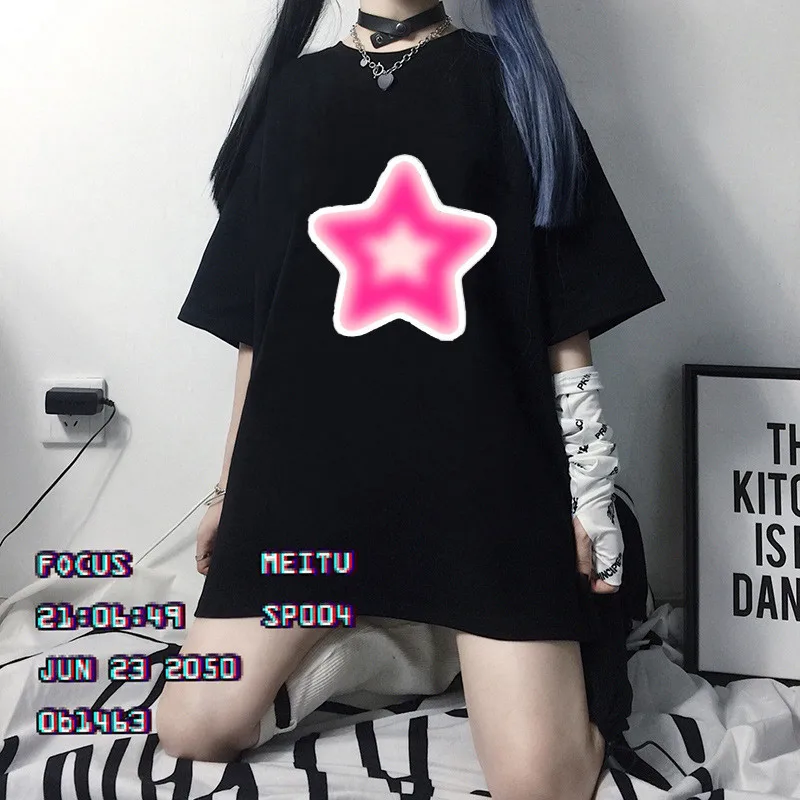 

Vintage star printed women's T-shirt summer fashion T-shirt comfortable O-collar short-sleeved soft clothes