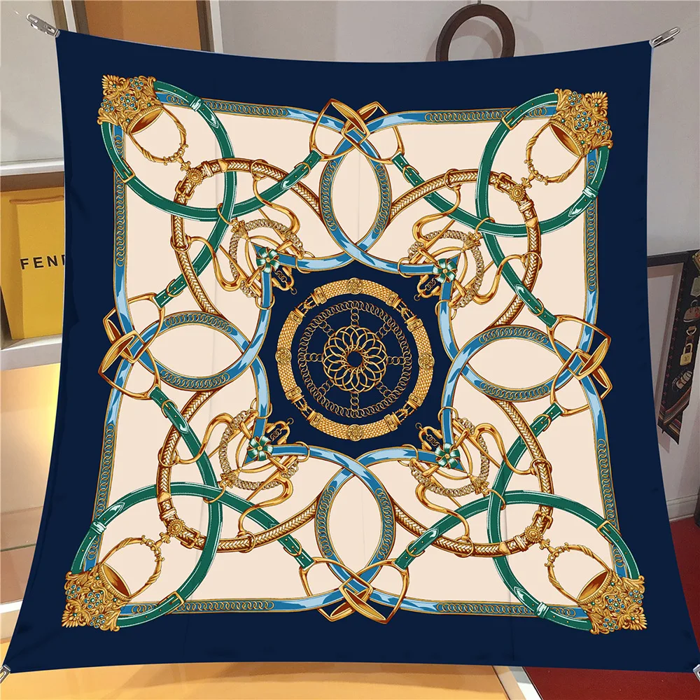 New Silk Scarf Women Melt Chain Print Square Scarves Head