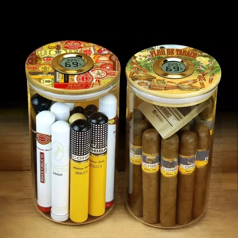 

Case Smoking Tube Glass Humidor Accessories Hygrometer&humidifier Jar Cigar Box 12-15pcs Travel Fit