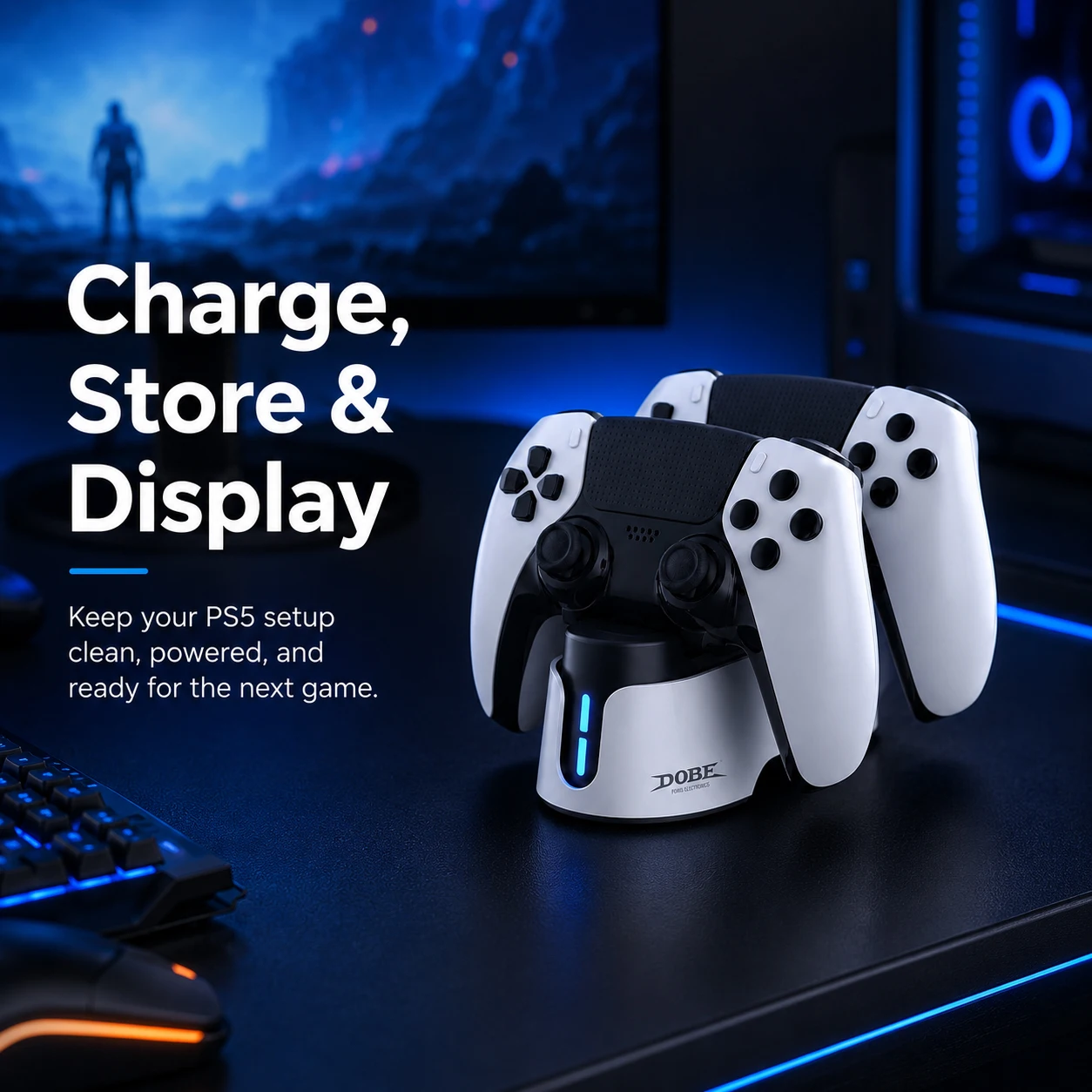 DOBE PS5 컨트롤러용 듀얼 충전 독 | LED 표시등이 있는 PS5 컨트롤러용 충전 스테이션, 접촉식, 공식 스토어