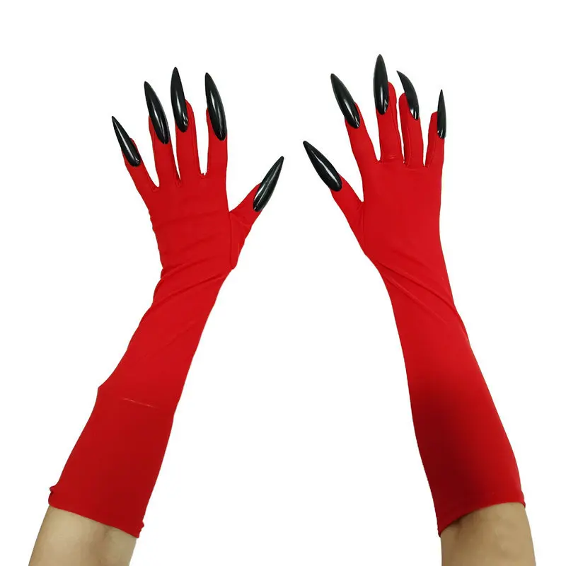 Funny Gloves Long Nails Ghost Claw Gloves Long Performance Props Costume Party Halloween Props Black Red Claw Sleeves