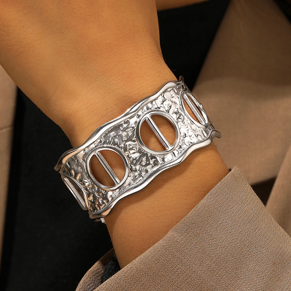 DOTIFI Stainless Steel Widened Cuffs Adjustable Bracelet Bangle For Women, Non Fading Daily Jewelry Accessories Gifts 2