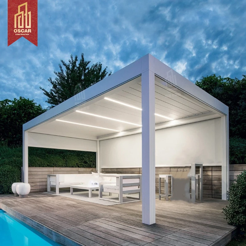 ODM-pérgola eléctrica inteligente para patio al aire libre, pérgola de aleación de aluminio para jardín, terraza, Villa, Gazebo