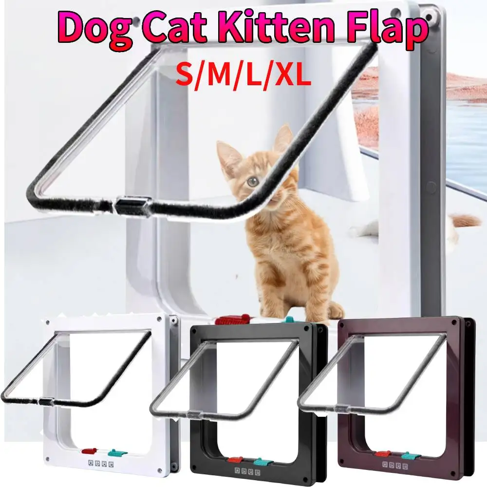 Dog Cat Flap Door Puppy Kitten Safety Pet Door with 4 Way Security Lock ABS Plastic Small Pet Gate and Sliding cat door,pet door