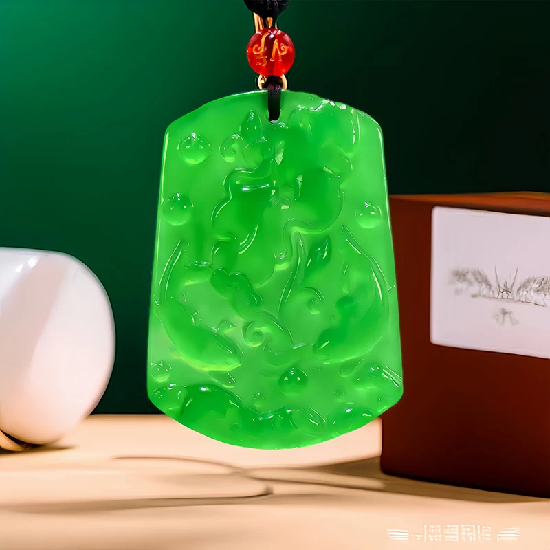 

Ожерелье с подвеской из натурального Зеленого Нефритового лотоса китайские аксессуары амулет модные резные ювелирные изделия винтажные талисманы из драгоценных камней натуральные