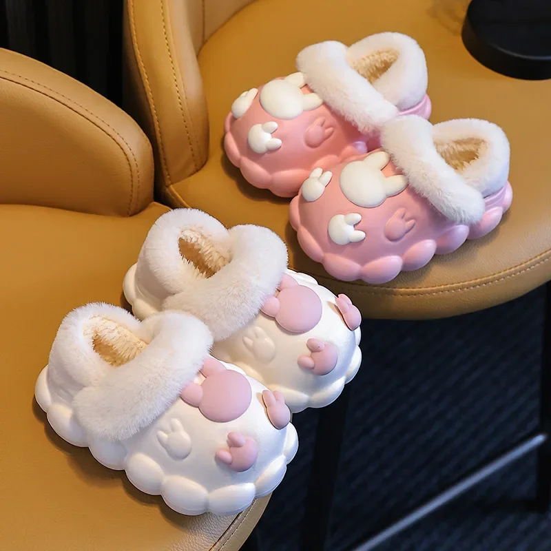 Cute Cotton Shoes for Toddler Waterproof Home Slippers Winter Plush Shoes Detachable Cotton Slippers Children Rabbit Snow Boots