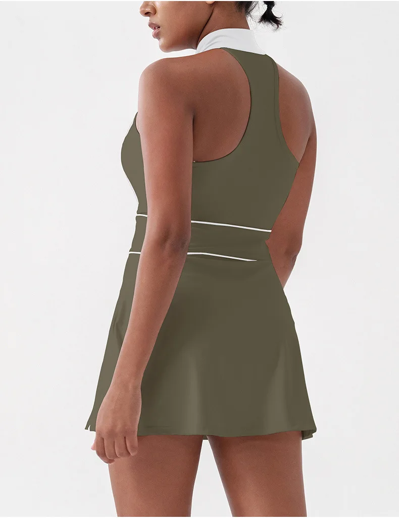 Alpha Colorblock Half-Zip Tennis Dress for Women, Stand Collar Golf Dress with Built in Shorts for Summer Athletic