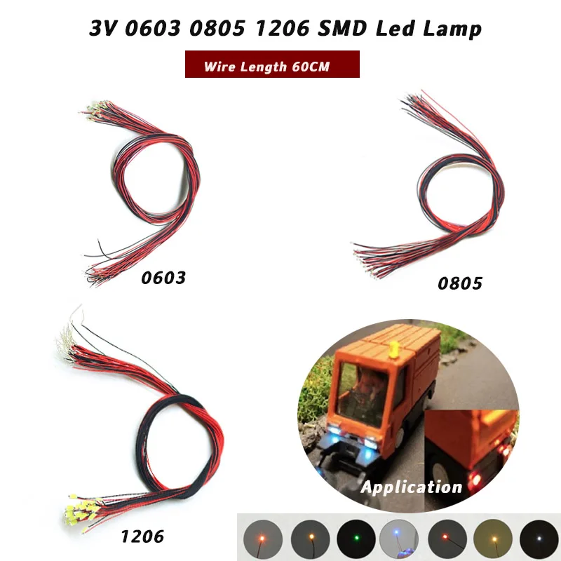 10 Pz Personalizzato Lunghezza Filo 60Cm Led 3V 0603 0805 1206 Micro Smd Led Lampada Cablata Pre-Saldato Micro Litz Modellazione Auto/Robot