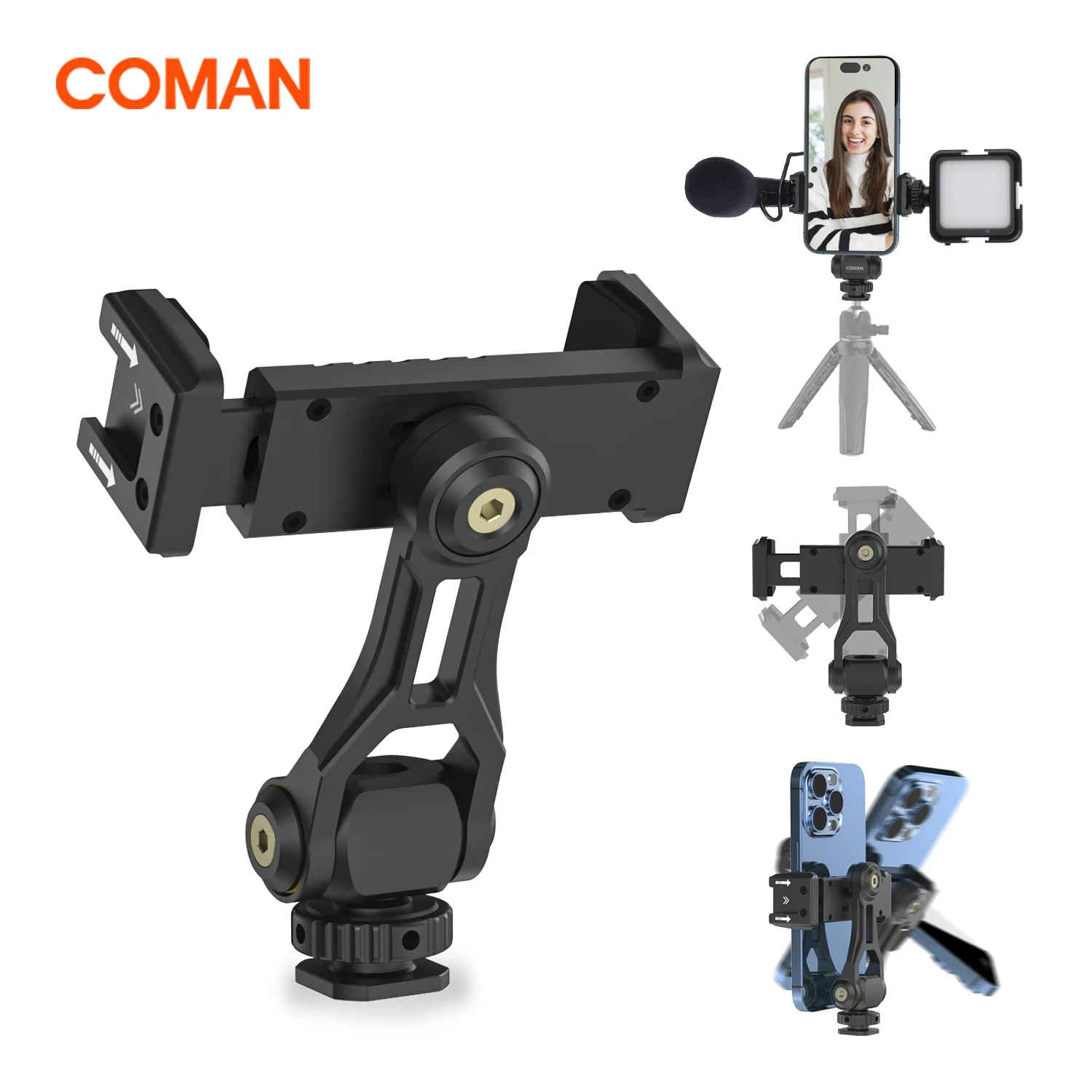 coman-ex380-metal-phone-tripod-mount-holder-stand-with-2-cold-shoe-and
