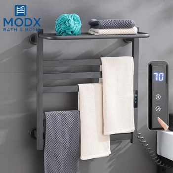 ราวแขวนผ้าเช็ดตัวไฟฟ้าแบบควบคุมอุณหภูมิ พร้อมหน้าจอสัมผัส ตั้งเวลาได้ ชั้นวางติดผนัง เครื่องทำความร้อนผ้าเช็ดตัวในห้องน้ำ ระดับการกันน้ำ IPX4 1