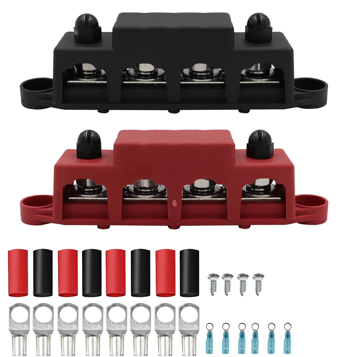 Power Distribution Block 2pcs 4 Stud Busbar Bus Bar M8 M10 Battery Terminal Marine Automotive 12V 250A