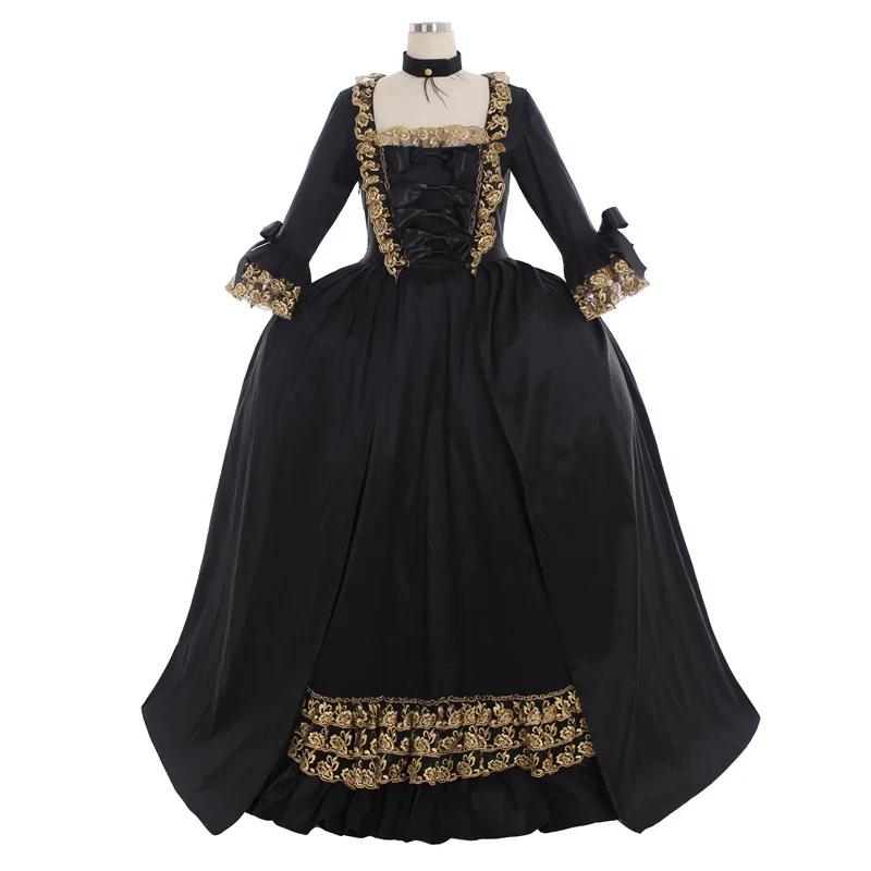 

18th Century Colonial Black Rococo Belle Ball Gown Marie Antoinette Baroque Dress Black Wedding Dress Plus Size