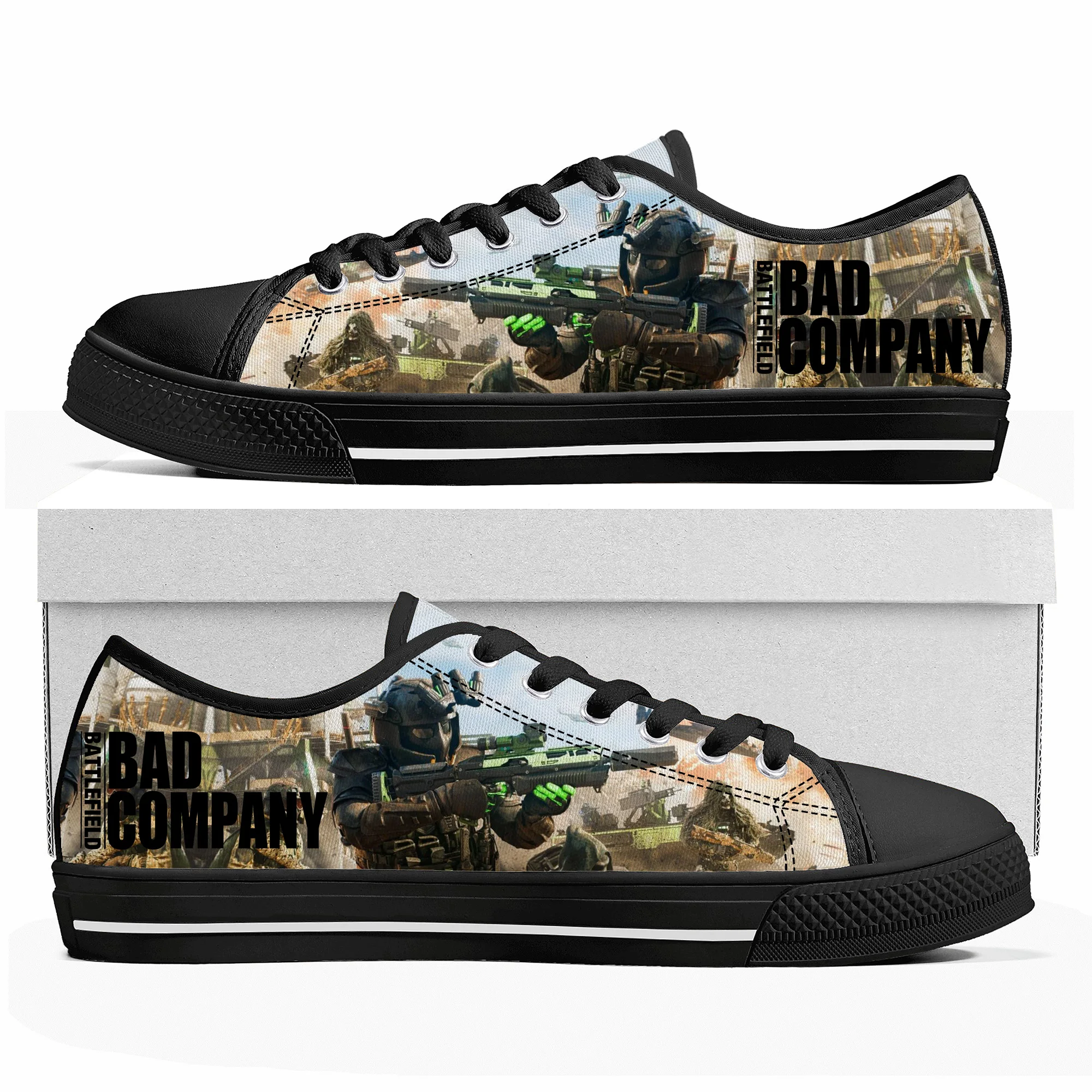 

Battlefield Low Top Sneakers Hot Cartoon Game Womens Mens Teenager High Quality Fashion Shoes Casual Tailor Made Canvas Sneaker
