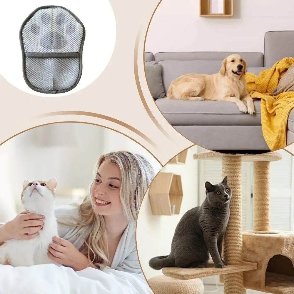 2Pcs Electrostatic Adsorption Pet Hair Remover Cat Paw Cute Cat Hair Cleaning Glove Massage Brush Double-sided