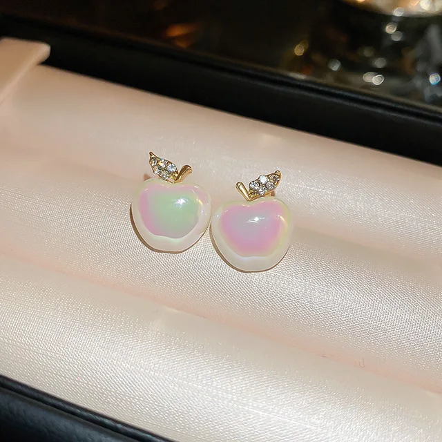 Inlaid Rhinestone  Pearl Creative Apple Earrings for Women Simple Studs Commuter Stud Earrings Wholesale Charms Jewelry 5