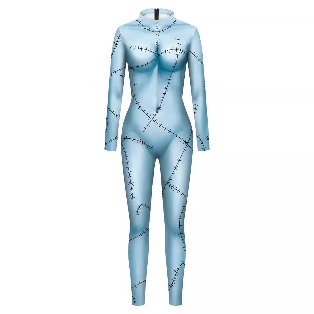 Anime Movie Sally Cosplay Dress Halloween Party Set Costume Christmas Women Slim Jumpsuit Catsuit Zentai Bodysuit Gothic Leggins