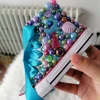 Handmade Rhinestones Bling Girls Womens Kids And Mother Candy Canvas Shoes Pearls Sneakers For Girl Birthday Party Wedding 5