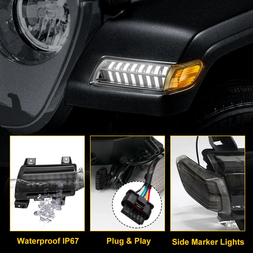 For Jeep Wrangler JL Sport 2018 2019 2020 LED Car Fender Side Marker Turn Signal