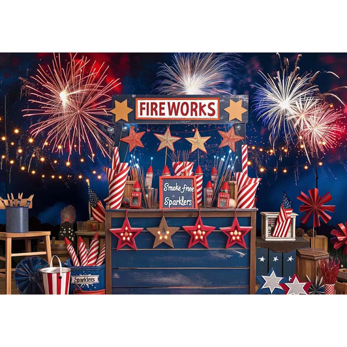

Allenjoy 4th of July Firework Stand Backdrop