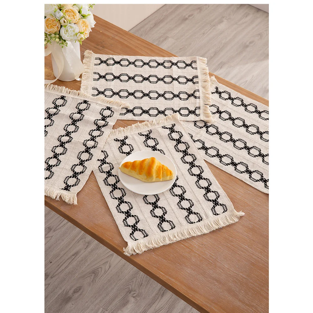 Neue Stoff D Baumwolle Lepra Weben Geschirr Matte Quaste Isolierung Matte Dekorative Dual Farbe Gespleißt Western_voghion.com