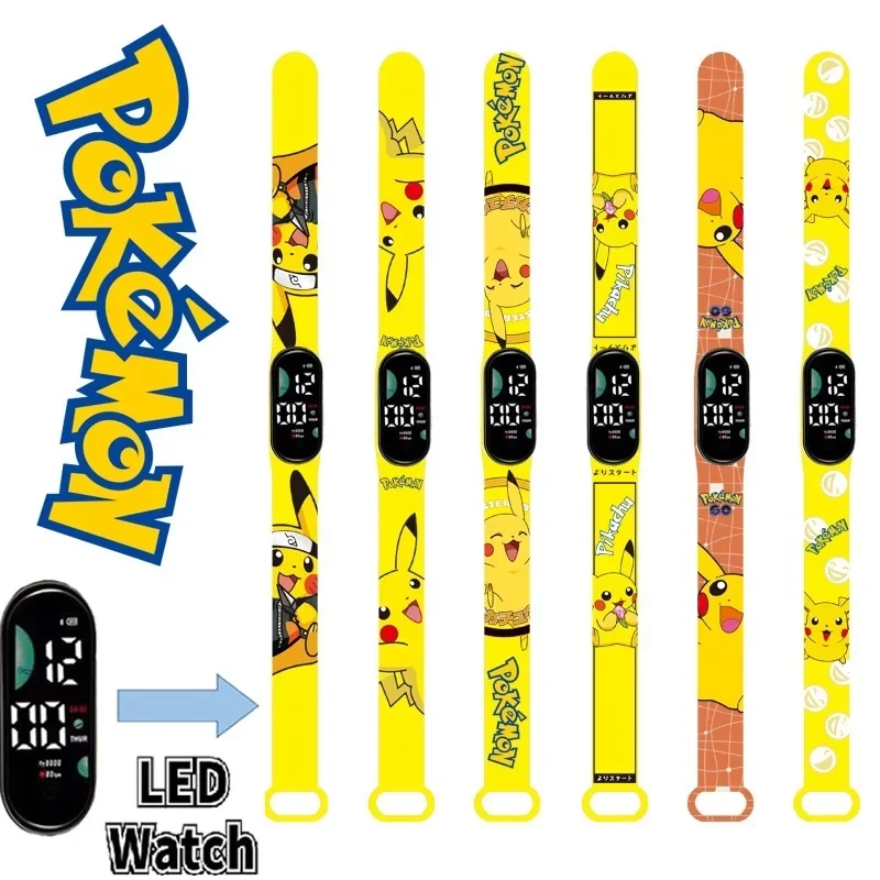 New Pokemon Child Watchs Anime Pikachu Cartoon Digital Electronic Led Student Silicone Wristband Kids Puzzle Toys Watch Gifts