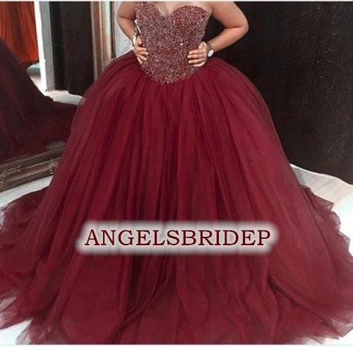 

Роскошные бордовые Блестящие кристаллы Angelsbridep, платья для Quinceanera с сердечком, официальное маскарадное платье для 15 вечерних нарядов