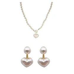 Elegant Heart Pendant Pearl Necklace - Luxury Chain Jewelry for Women and Girls Gifts (2 pcs set)
