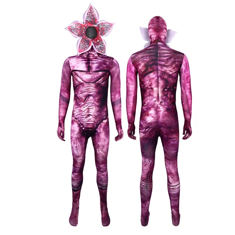 Scary Jumpsuit Costumes Adult Kid Cosplay Demogorgon Skull Horror Cosplay Bodysuit Mask Outfits Halloween Chomper Carneval Suit