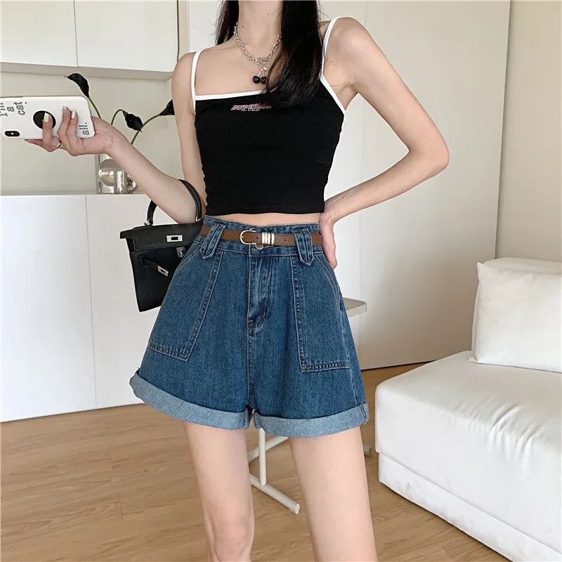 Loose Shorts for Women, High Waisted, Wide Leg, Rarf, New, Plus Size, Swimsuit, Crimping Short Jeans, Skirt Pants