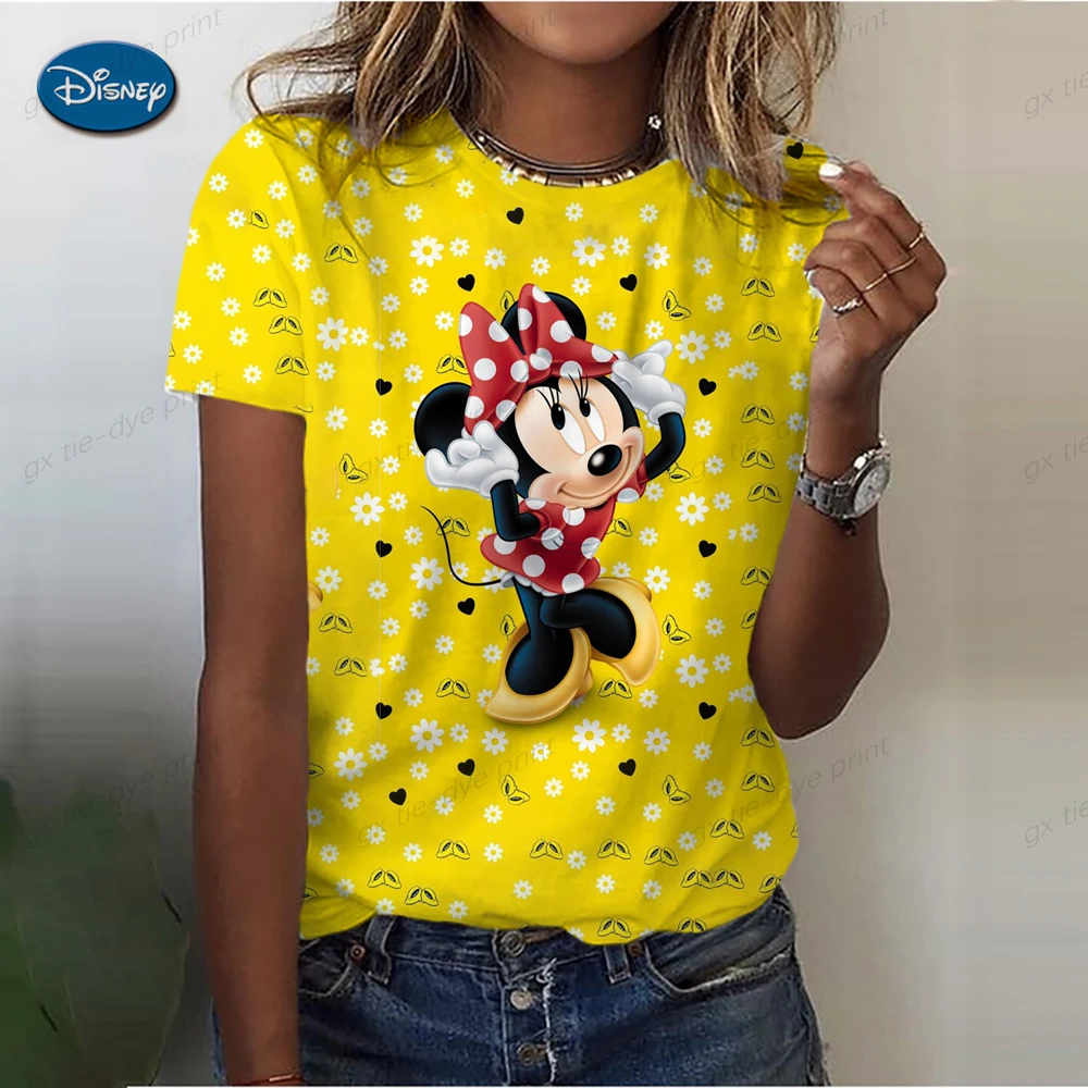 

Disney Fashion Bow Love Valentine Women Cartoon Print Clothing Mickey Mouse Tee Shirt Casual Graphic Short Sleeve T-shirts Y2K