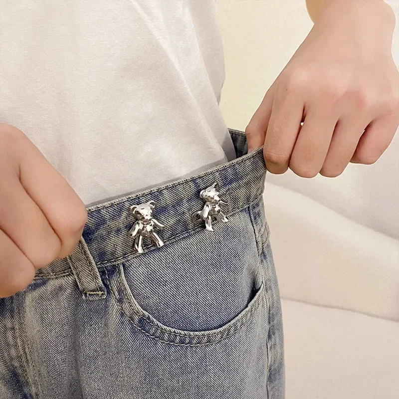 2PCS Bear Shaped Adjustable Jean Button Waist Buckle Snap Pants Buckle Extender Replacement Jeans Button Attacher Pins 2025 2