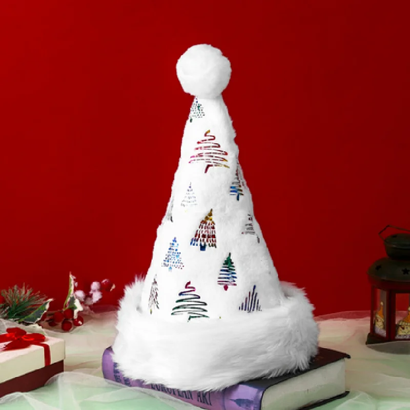 White Soft Plush Christmas Hat Party Snowflake Santa Hats White Xmas Decoration Hat New Year Decoration Holiday Party Supplies