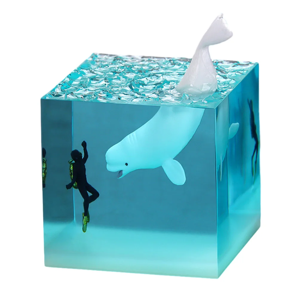 

Whale Craft Home Decoration Cube Diver Crafted With High Grade Ocean Resin Diving Humpback Whale Light Base Option