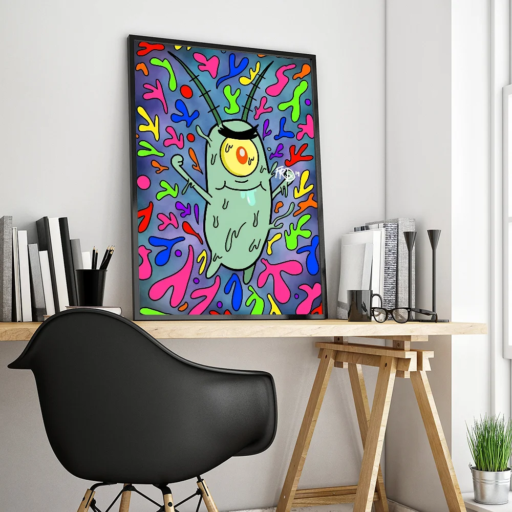 thumbnail image 1 of Póster autoadhesivo de dibujos animados divertidos de Bob Esponja, pantalones bonitos, papel blanco, pegatina para pared, decoración de bar, cafetería, 1 of 5